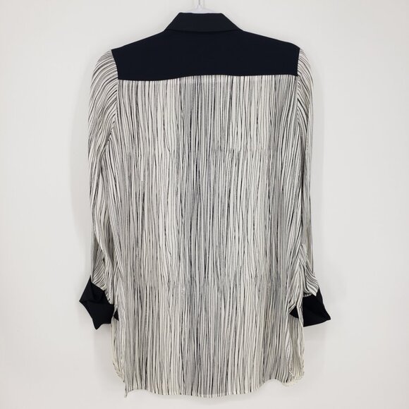 Vince Wavy Striped Silk Button Down Tunic Blouse Top XS Womens Cream Black - Picture 4 of 12
